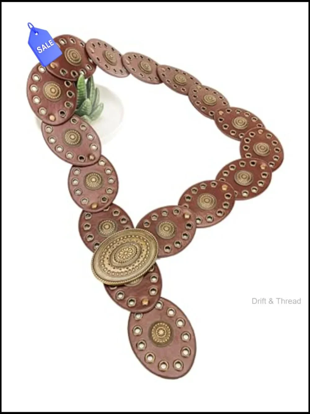 Boho Western Wide PU Leather Disc Belt for Women